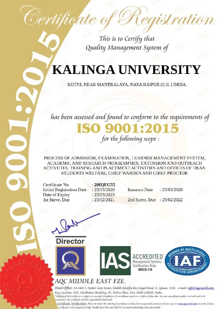 Kalinga University ISO 9001:2015 Certificate